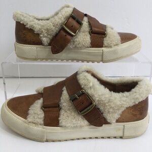 Frye Gia moto leather low top Sherpa shearling sneaker cognac 3470472 size 7.5